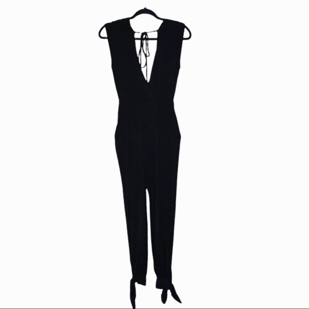 Lulus Cool to be Casual Black Sleeveless Jogger Tie Jersey Knit Jumpsuit